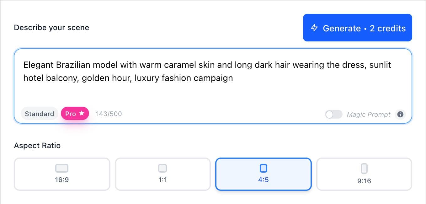 Close-up of the Campaign Creator image format controls and Generate button