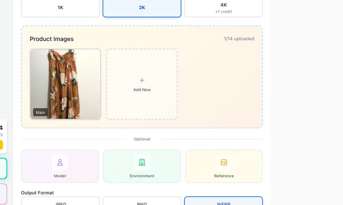 Close-up of the E-Commerce Creator product image upload area